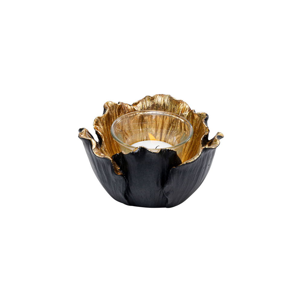 【新品・未使用】  BLOOM キャンドルホルダー 廃番】フラワーブルームブラックゴールドO10cm キャンドルホルダー
